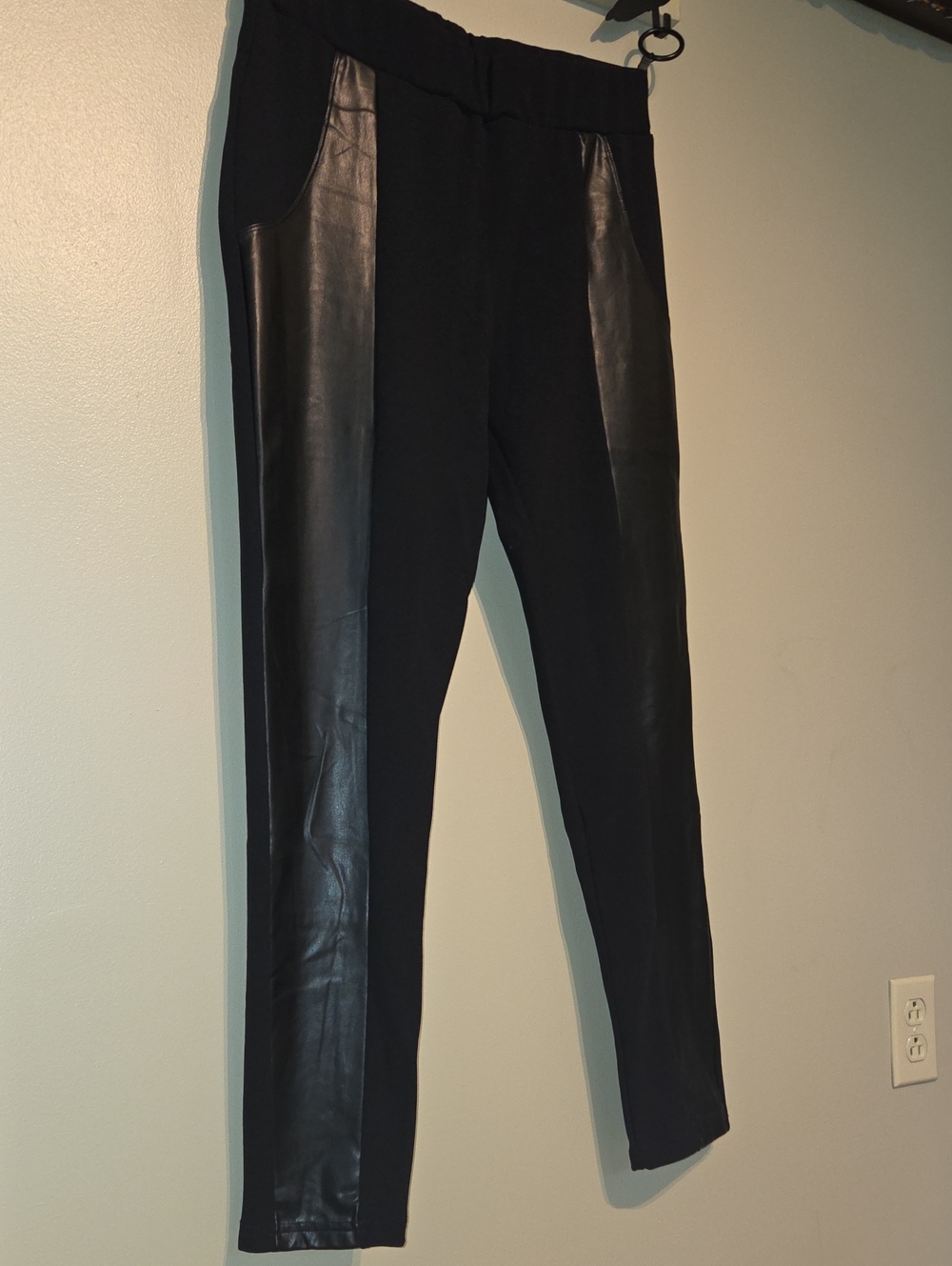 Black Faux-Leather Panel Ponte Pants - Women
